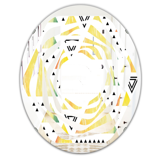 Designart 31.5-in x 23.7-in Triangular Retro Design IV Modern Oval Mirror in Multi-Colour