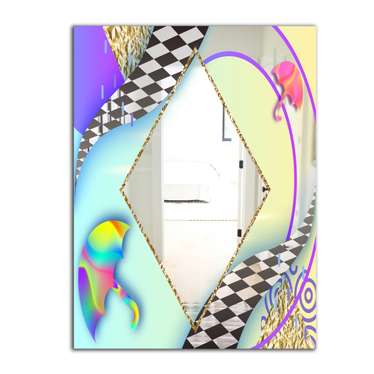 Designart Spacy Dimensions 5 Rectangular 35.4-in L x 23.6-in W Polished Mid-Century Blue Wall Mounted Mirror