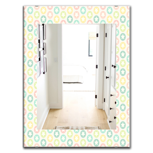 Designart 35.4-in x 23.6-in Yellow/Gold Retro Pattern with Stars Bohemian and Eclectic Mirror