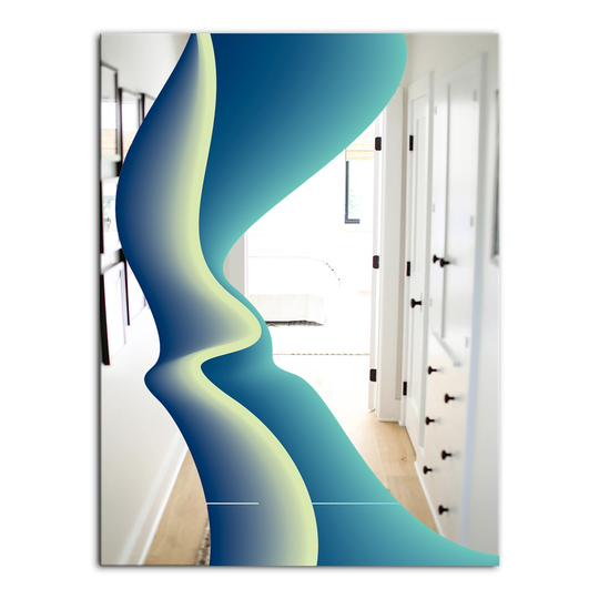 Designart Nebulous Waves 9 Rectangular 35.4-in L x 23.6-in W Polished Mid-Century Blue Wall Mounted Mirror