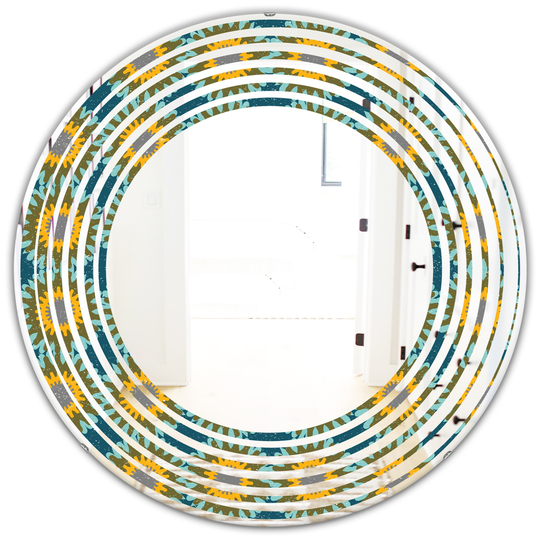 Designart Yellow 24-in Round Retro Circular Pattern I Modern Polished Wall Mirror