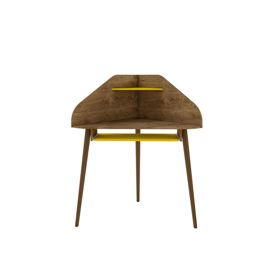 Manhattan Comfort Bradley Corner Desk - 43.98-in - Rustic Brown/Yellow