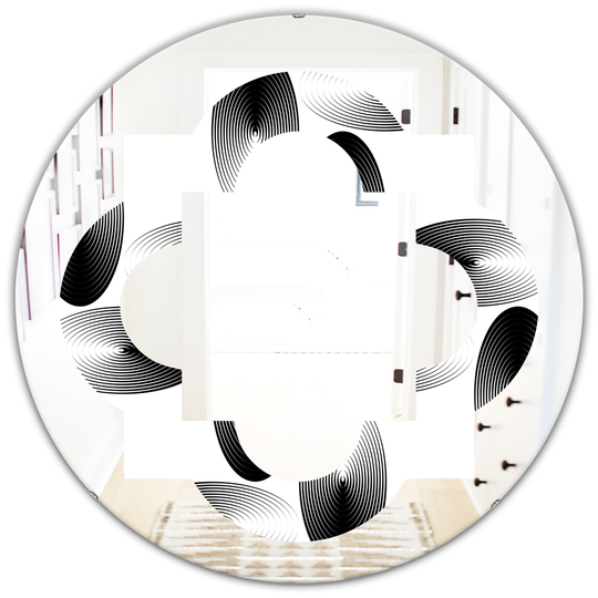 Designart 24-in x 24-in Retro Geometrical Abstract Pattern IV Modern Round Wall Mirror - Black