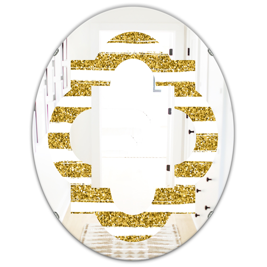 Designart 31.5-in x 23.7-in Golden Horizontal Lines Modern Oval Mirror