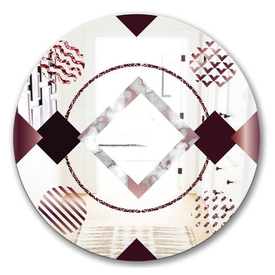 Designart Extravagant Waves Round 24-in L x 24-in W Polished Mid-Century Black/Burgundy Wall Mounted Mirror