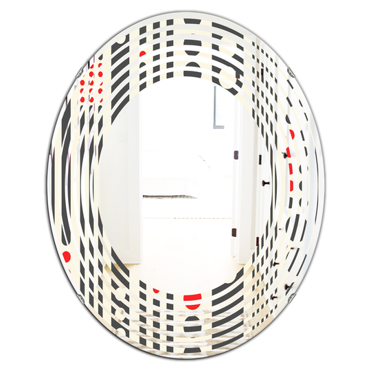 Designart 31.5-in L x 23.7-in W Oval Black Retro Geometrical Abstract Minimal Pattern II Modern Polished Wall Mirror