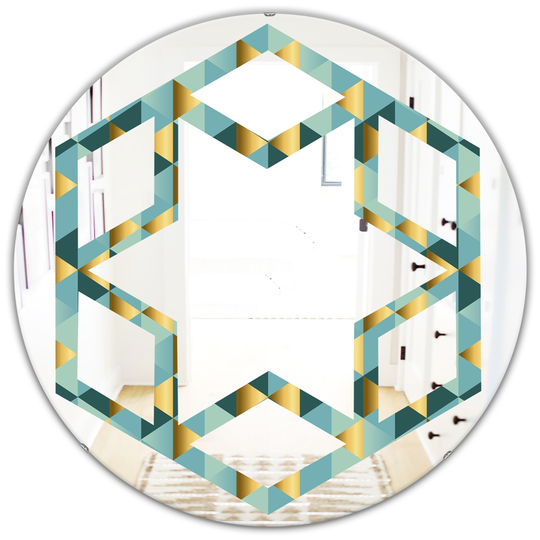 Designart 24-in x 24-in Gold and Blue Dynamics V Modern Round Mirror