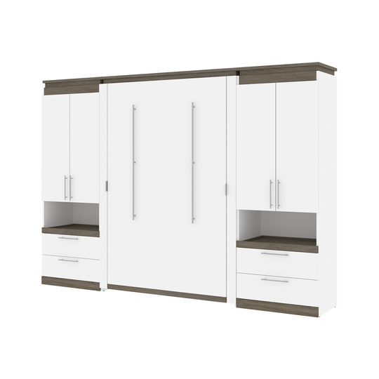 Bestar Orion Full Murphy Bed Integrated Storage (White and Walnut Grey)