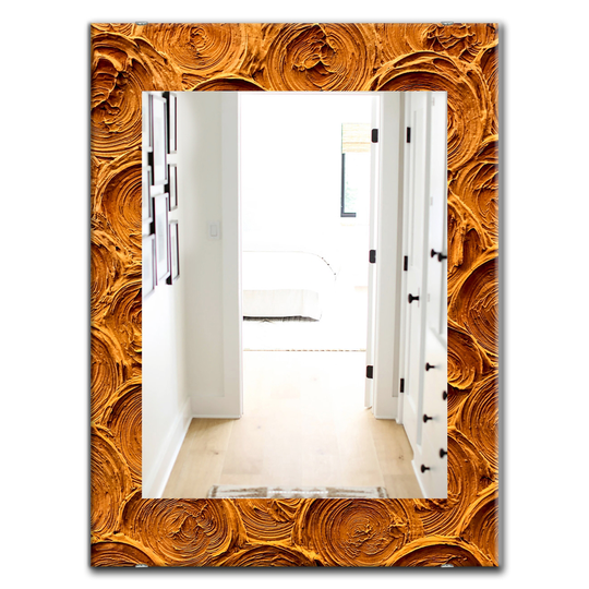 Designart Canada 35.4-in L x 23.6-in W Rectangle Concentric Paint Rings in Earthy Gold Brown Polished Wall Mirror
