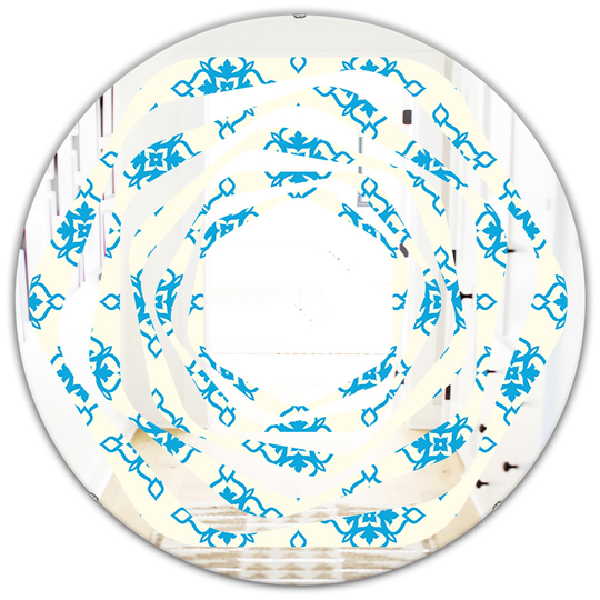 Designart 24-in Blue Round Retro Ornamental Pattern I Polished Wall Mirror