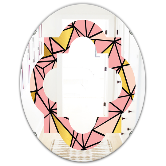 Designart 31.5-in L x 23.7-in W Oval Pink Triangular Gold Design II Polished Wall Mirror