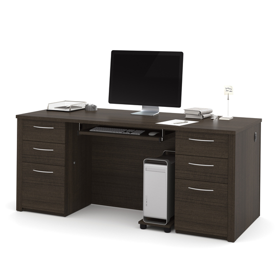 Bestar Embassy 72-in Executive Desk with Two Pedestals - Dark Chocolate