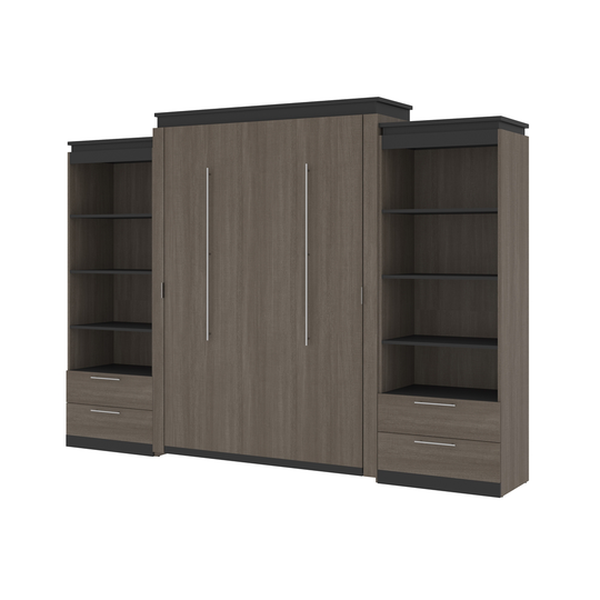 Bestar Orion Bark grey & Graphite Queen Murphy Bed Integrated Storage