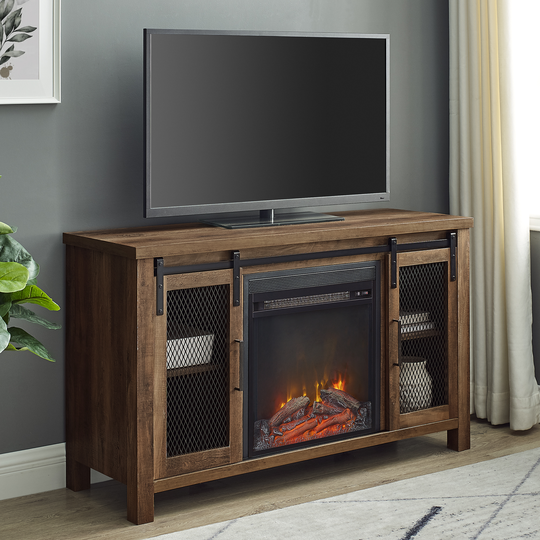Walker Edison Farmhouse Fireplace TV Stand - 48-in x 28-in - Rustic Oak