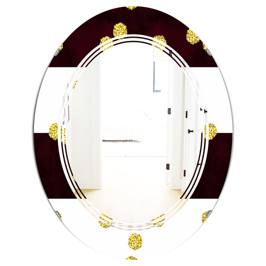 Designart 31.5-in Gold Polka Dot Pattern I Modern Oval Wall Mirror in Black