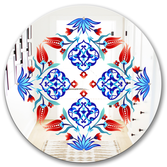 Designart Red Tulips and Blue Flowers Round 24-in L x 24-in W Polished Country Wall Mounted Mirror