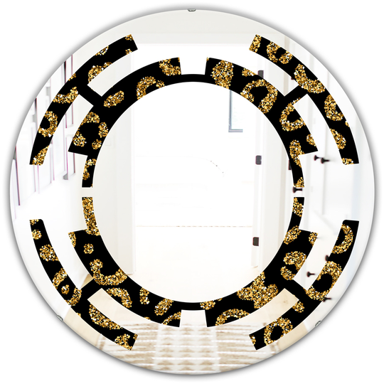 Designart 24-in x 24-in Golden Leopard Fur Modern Round Wall Mirror in Gold