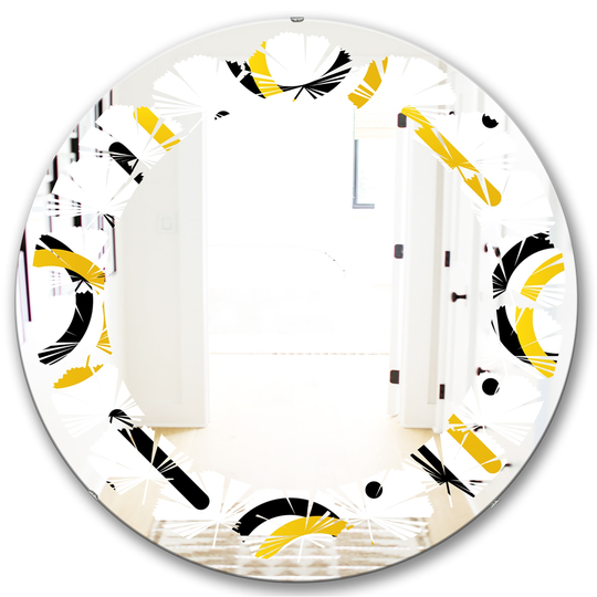 Designart 24-in Trendy Black and Gold Triangular Pattern I Modern Round Wall Mirror