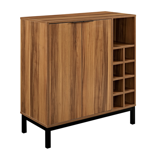 Walker Edison Modern Wine Storage Cabinet - 34-in - Teak Wood