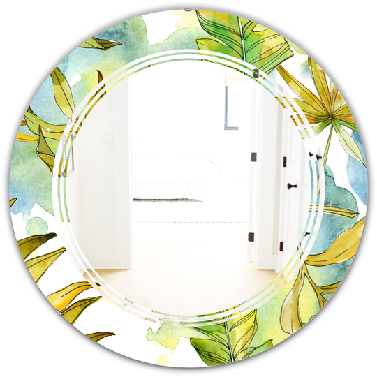 Designart 24-in Retro Tropical Foliage Modern Round Wall Mirror in Green