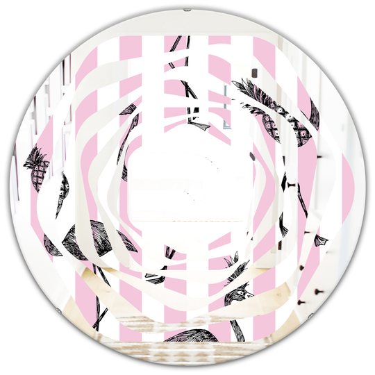 Designart Round 24-in Flamingo on Pink Polished Wall Mirror