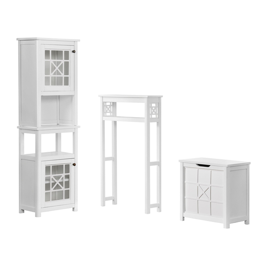 Alaterre Derby 27-in W x 44-in H x 8-in D White Pine Freestanding Linen Cabinet with Hutch, Over the Toilet Etagere and Hamper