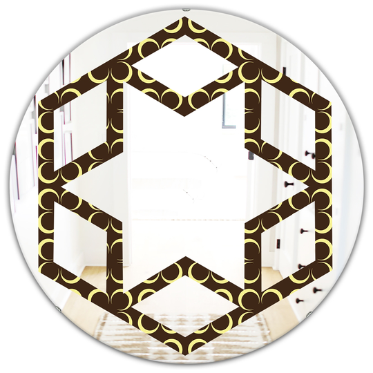 Designart Brown 24-in Round Floral Retro Pattern II Polished Wall Mirror