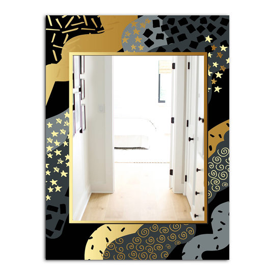 Designart Playful Gold 1 Rectangular 35.4-in L x 23.6-in W Polished Glam Wall Mounted Mirror