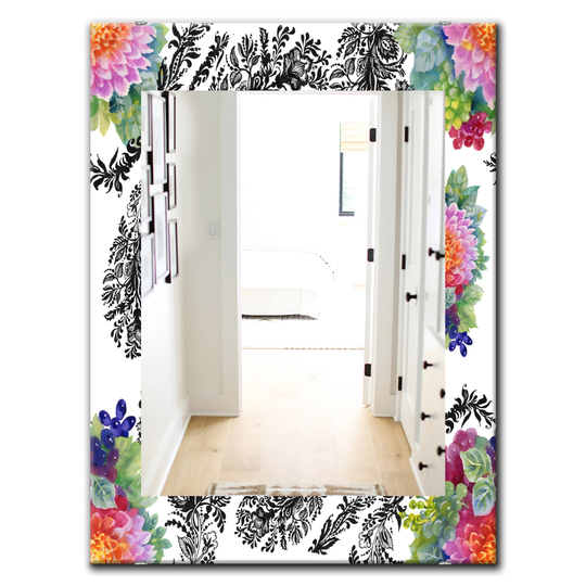 Designart Canada 35.4-in L x 23.6-in W Rectangle Purple and Pink Blossom Polished Wall Mirror
