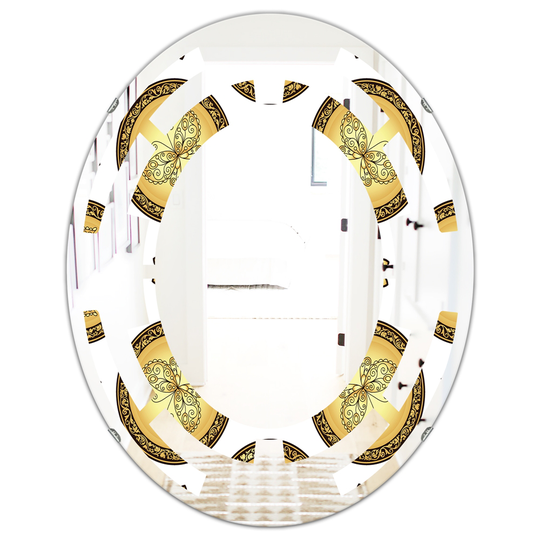 Designart 31.5-in x 23.7-in Gold and Brown Pattern with Gradient Vintage Circles Oval Mirror