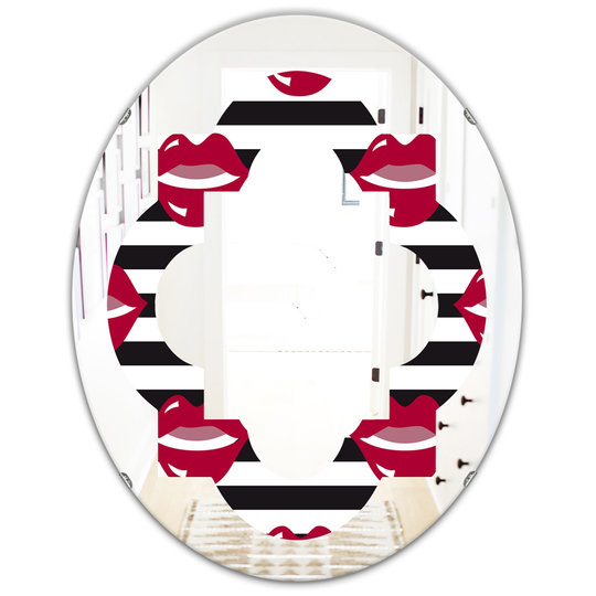 Designart 31.5-in L x 23.7-in W Oval Black and Red Lips Fashion Pattern Polished Wall Mirror