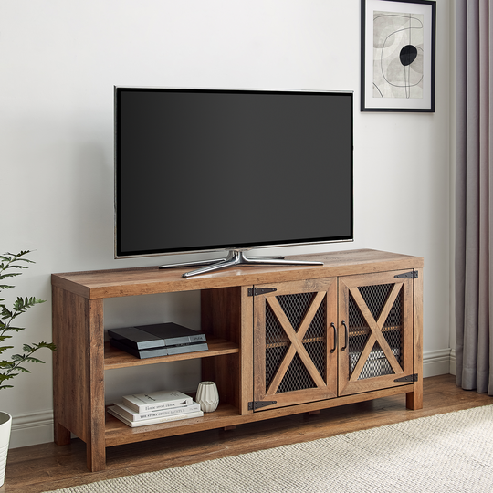 Walker Edison Farmhouse TV Cabinet - 58-in x 25-in - Rustic Oak