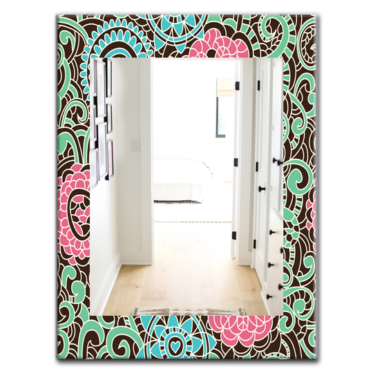 Designart Canada 35.4-in L x 23.6-in W Rectangle Blue and Pink Blossom Traditional Polished Wall Mirror