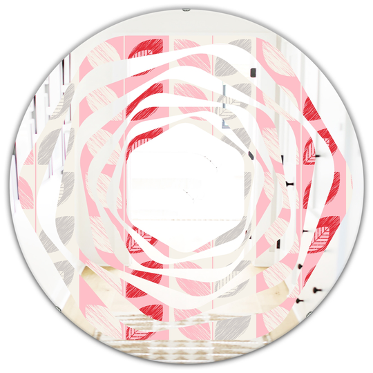 Designart 24-in x 24-in Pink Botanical Retro Design I Modern Round Mirror