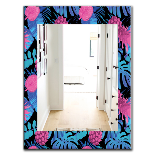 Designart 35.4-in x 23.6-in Black Tropical Mood Blue Bohemian and Eclectic Mirror
