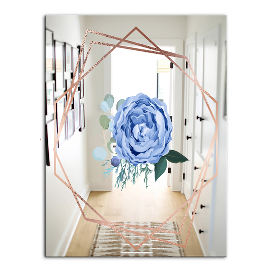 Designart Elementary Botanicals 12 Rectangular 35.4-in L x 23.6-in W Polished Country Blue Wall Mounted Mirror