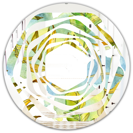 Designart 24-in x 24-in Retro Tropical Foliage Modern Round Decorative Mirror - Green