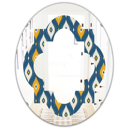 Designart 31.5-in L x 23.7-in W Oval Blue Retro Abstract Pattern II Polished Wall Mirror