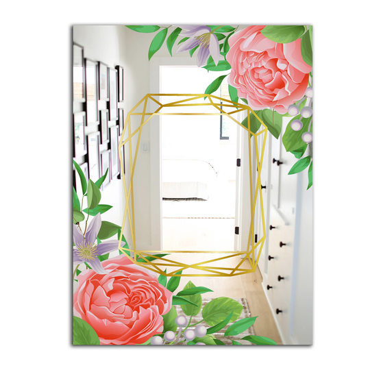 Designart Efflorescent Gold Pink 6 Rectangular 35.4-in L x 23.6-in W Polished Modern Wall Mounted Mirror