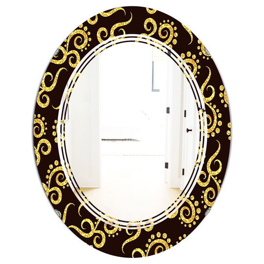 Designart 31.5-in L x 23.7-in W Oval Gold and Black Swirl II Modern Polished Wall Mirror