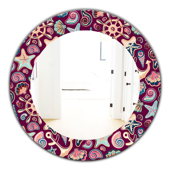 Designart 24-in x 24-in Purple Costal Creatures Traditional Mirror