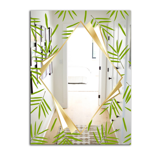 Designart Efflorescent Gold Green 2 Rectangular 35.4-in L x 23.6-in W Polished Country Wall Mounted Mirror