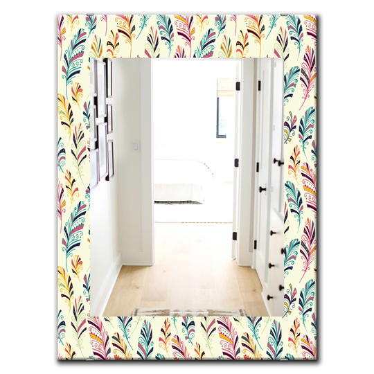 Designart 35.4-in x 23.6-in Feathers Bohemian and Eclectic Mirror in Blue