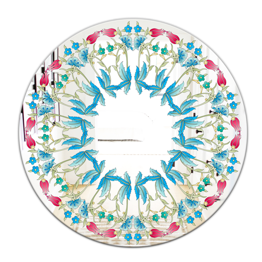 Designart Ottoman Blue Flower Wreath Round 24-in L x 24-in W Polished Farmhouse Wall Mounted Mirror