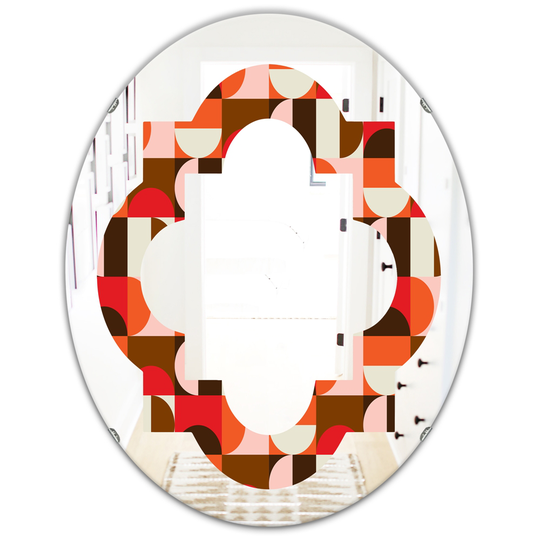 Designart 31.5-in Retro Geometric Design II Modern Oval Mirror in Red