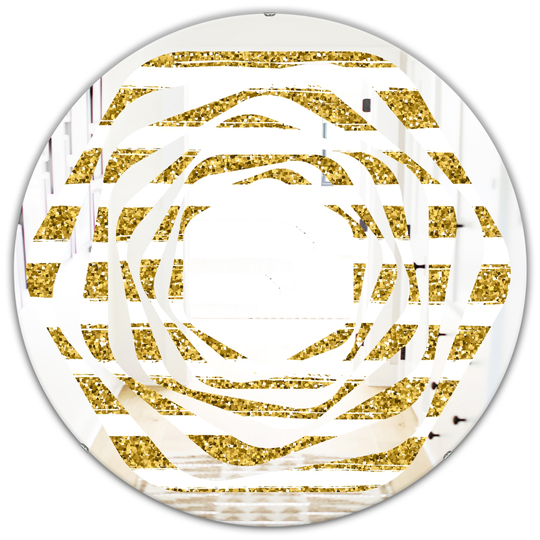 Designart 24-in Horizontal Lines Modern Round Wall Mirror in Gold