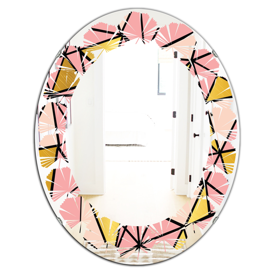 Designart Oval Pink 31.5-in L x 23.7-in W Triangular Gold Design II Polished Wall Mirror