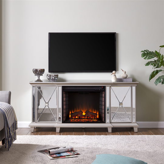 Southern Enterprises Ormix 58-in Silver and Mirror Fan-forced Electric Fireplace