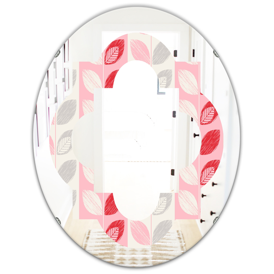 Designart 31.5-in x 23.7-in Pink Botanical Retro Design I Modern Oval Wall Mirror