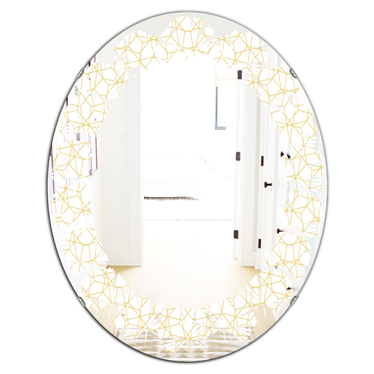 Designart 31.5-in x 23.7-in Abstract Geometrical Modern Oval Wall Mirror in Gold